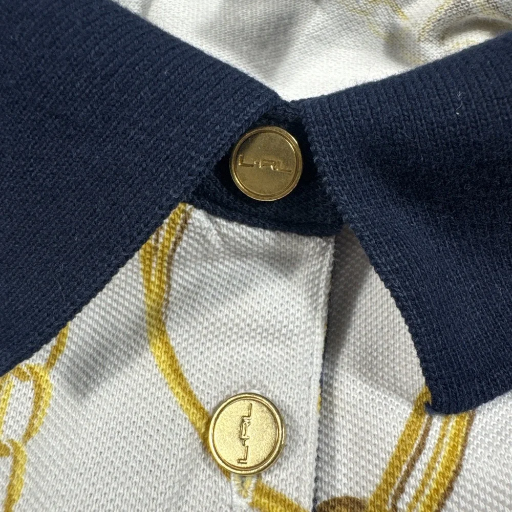 VTG Lauren Ralph Lauren Active Polo Shirt Women Large Equestrian Chain SS‎
